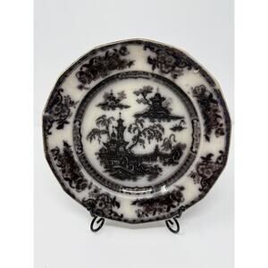 ANTIQUE Ironstone Plate Challinor Pelew Mulberry Flow Black 1840s